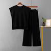 GMXIA Casual Women's Summer Solid-color Sleeveless Vest, Knitted Sweater, Wide-leg Pants, Large-sized Ice Silk Suit