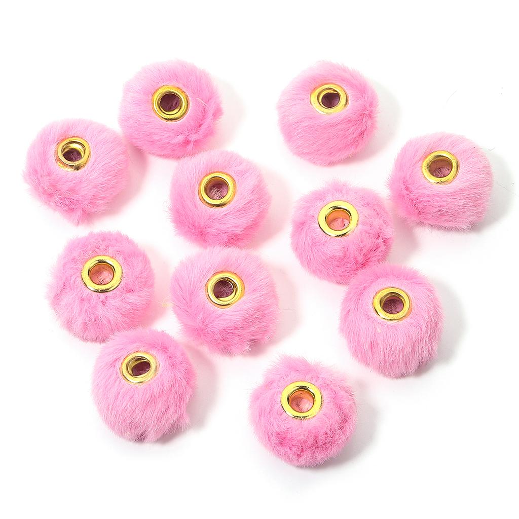 10pcs/bag Imitation Rabbit Fur Coverd Straight Hole Beads DIY Pompom Pendant for Jewelry Making DIY Necklace Pendant Earrings