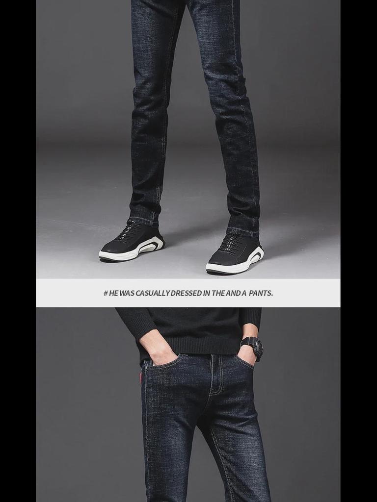 Men's Slim Fit Mid-Waist Elastic Jeans - Casual Trendy Straight Pants for Spring