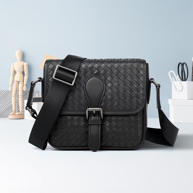 SCHWARZETIENNE Men's Hand-Woven Genuine Leather Shoulder Bag