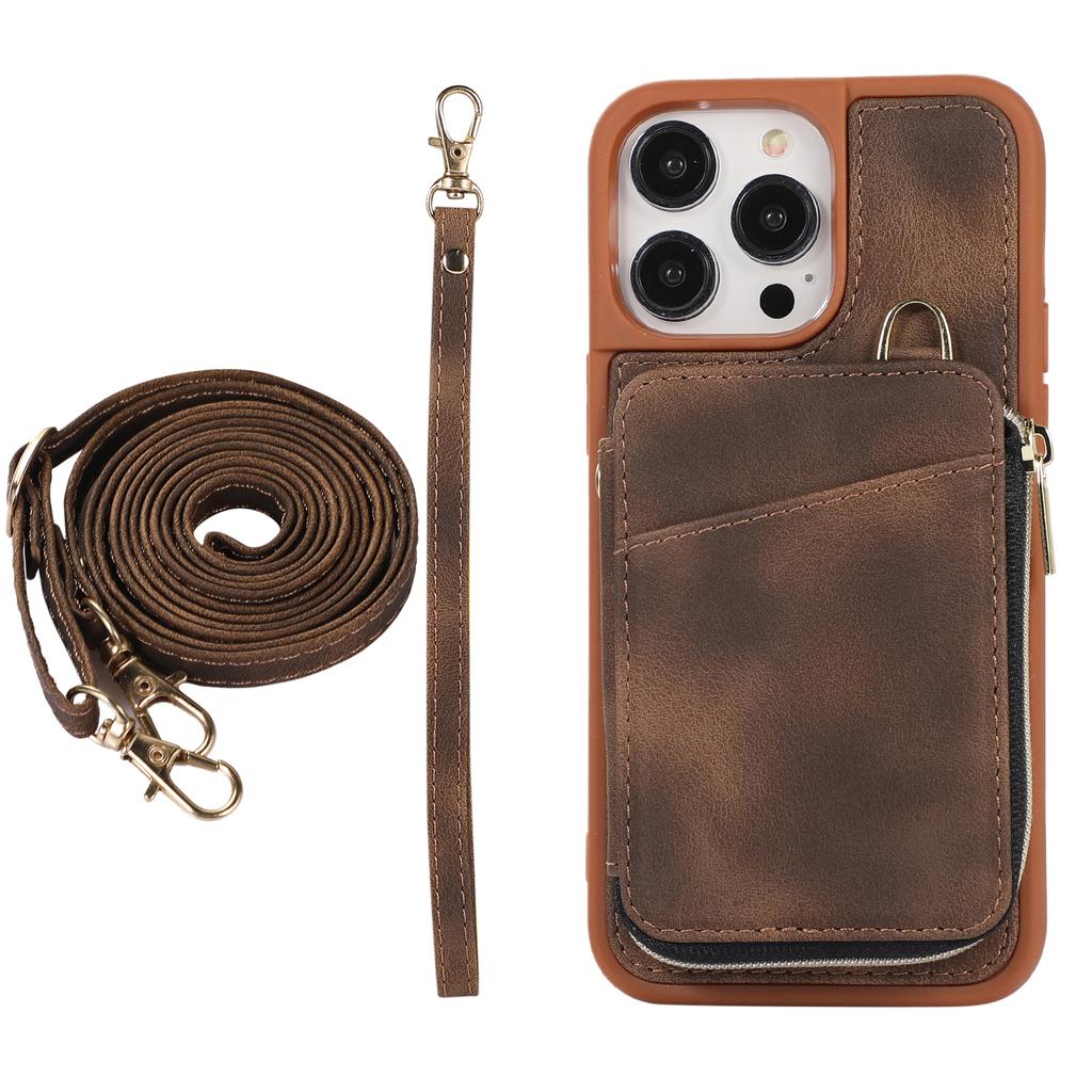 Crossbody Leather Zipper Wallet Cards Bag Phone Case for iPhone 14 Pro Max 15 13 12 11 XS XR X SE 2022 8 7 6 6S Plus Stand Cover