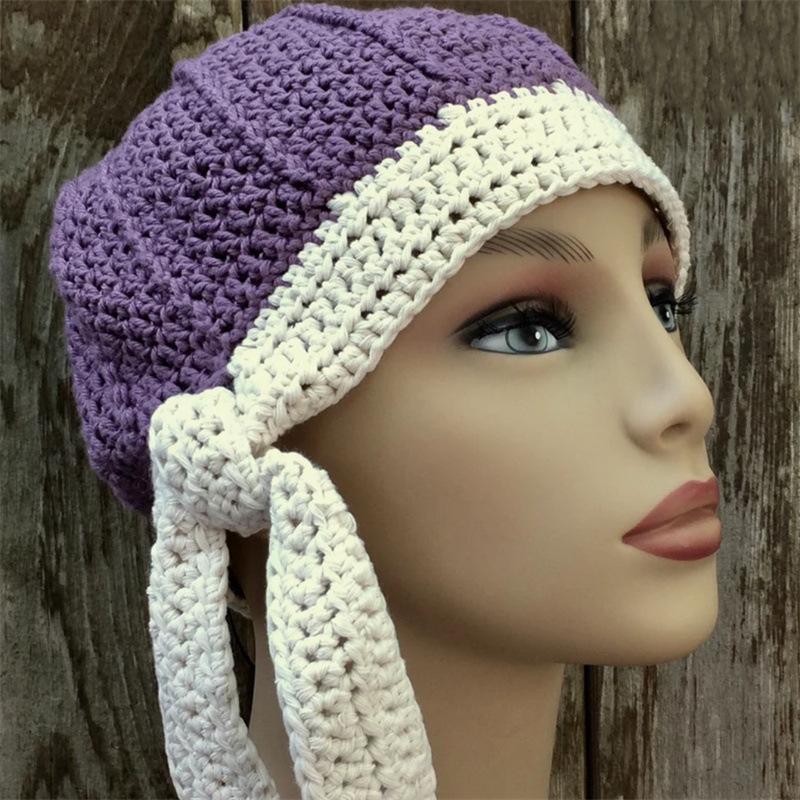 New Pure Hand Knitted Wool Hat Sun and Moon Pattern Dopamine Color Matching Hat