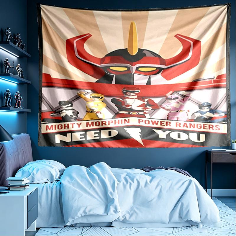 Mighty Morphin Power Rangers Print Tapestry, Lightweight Wall Hanging, for Bedroom, Dorm, Living Room, Home Art Decor - Birthday Christmas Gift for Fr