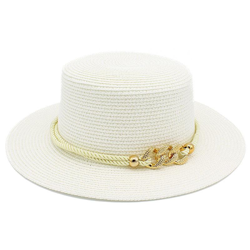European and American spring and summer sunscreen metal buckle accessories sunshade jazz straw hat fashion celebrity vacation beach top hat
