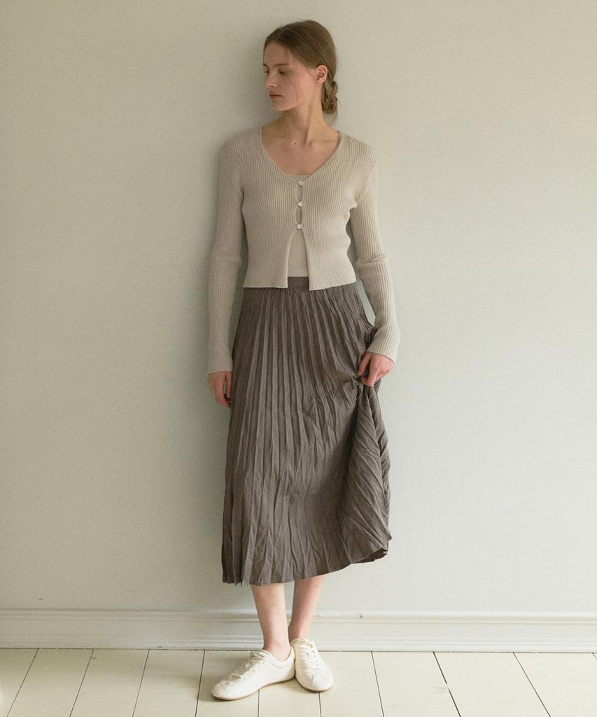 Otte Bias Double Pleats Skirt_Brown