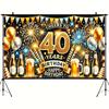 Bannière de célébration du 40e anniversaire - ballons dorés et argentés, bière, design feux d'artifice - S