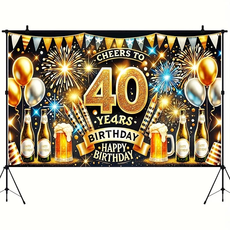 Bannière de célébration du 40e anniversaire - ballons dorés et argentés, bière, design feux d'artifice - S