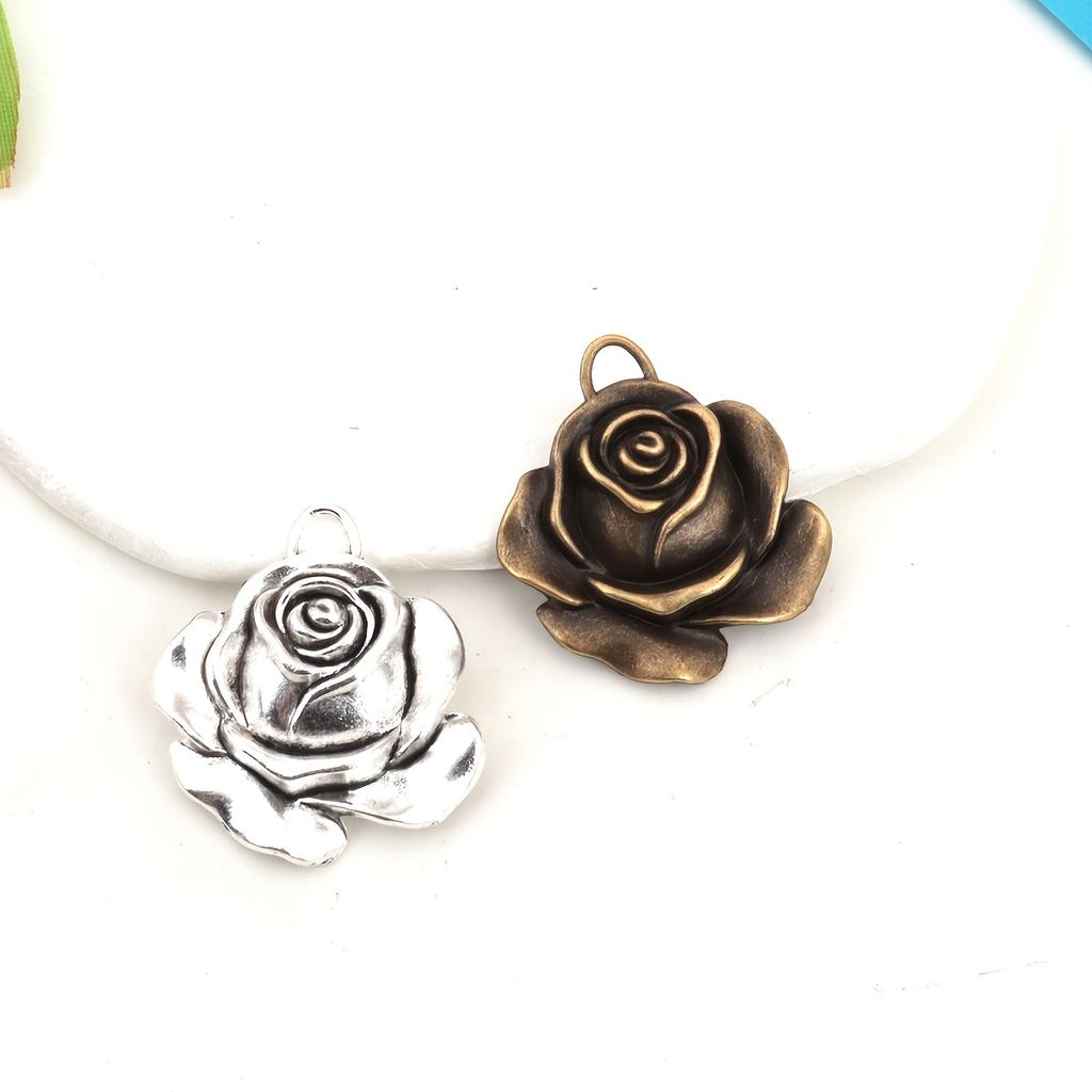 10pcs Vintage Rose Pendant, Zinc Alloy Antique Silvery/Bronze Plated, DIY Jewelry Making Pendant for Necklaces