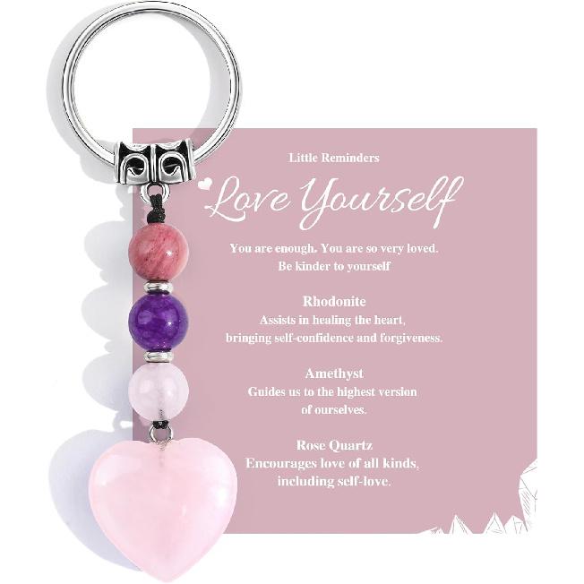 Natural Healing Crystal Heart Keychain Inspirational Gifts for Women Her