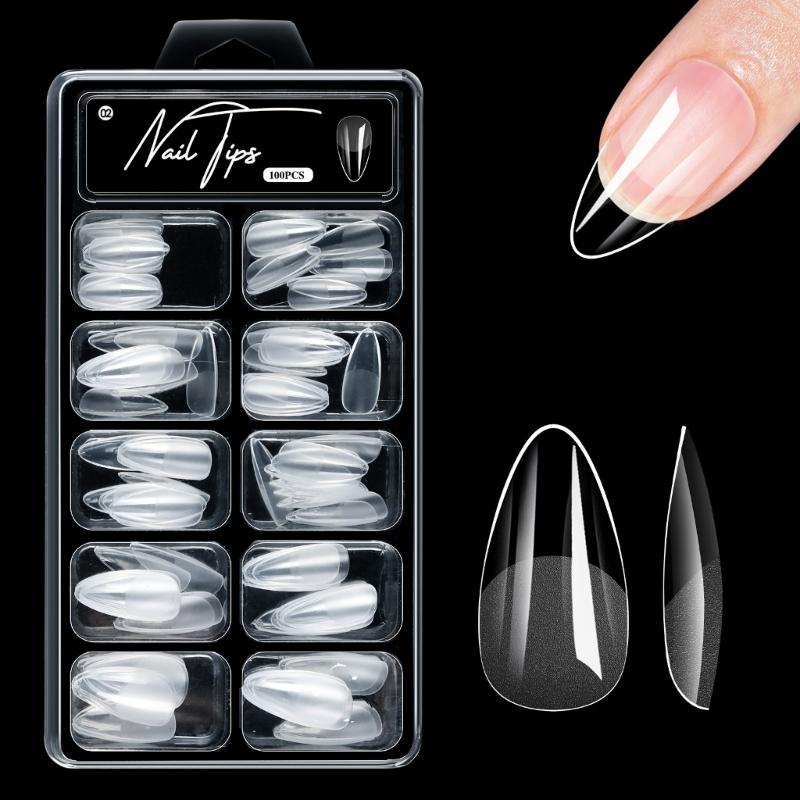 Mandel-/Sarg-/Quadrat-/Stiletto-Falsche Nagelspitzen, Klare Acryl-Falschnägel 10 Größen zum Aufdrücken für DIY-Nagelverlängerungen