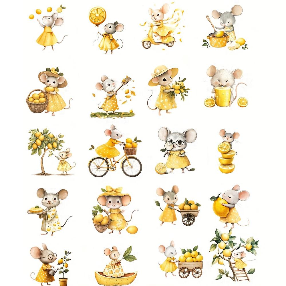 

20Pcs Cute Lemon Mouse Stickers Cartoon Design Flower Elements Beast Diary Decoration Stickers As Shown