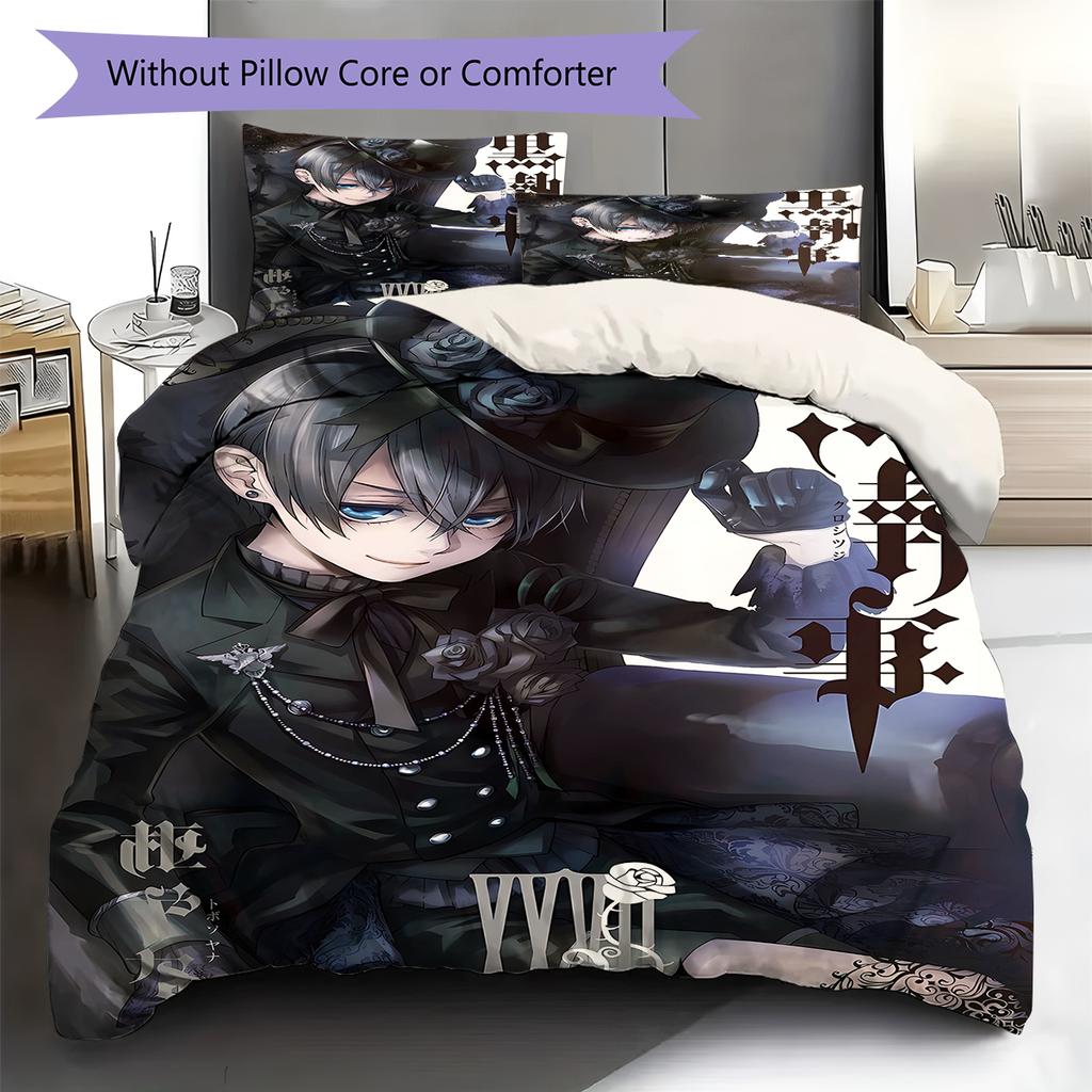 Black Butler Pattern Bedding,Quilt Set Quilt Cover Pillowcase Home Birthday Gift (1 * Duvet Cover + 2 * Pillowcase, Without Core)