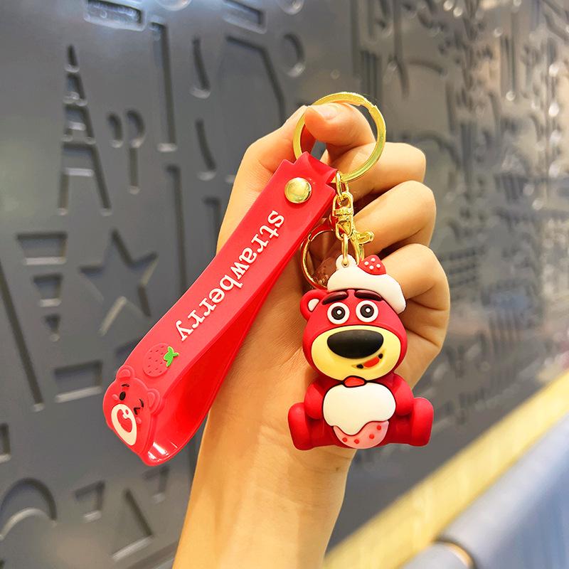 Cute Strawberry Bear Silicone Keychain Pendant