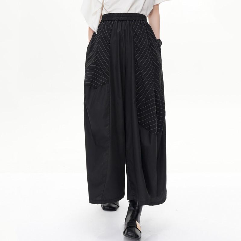 Plus Size Vintage Black Stripe High Waist Casual Loose Summer Wide Leg Pants Women Trousers
