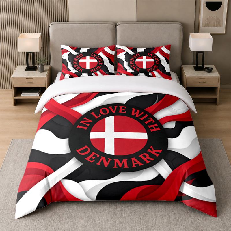 3Pcs Bedding SetDenmark Football Soft Bed Sheet and Two Pillowcases Home Bedroom Decor