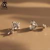 ORSA JEWELS S925 Silver Four Clawed Round Moissanite Earrings for Women Shiny D Color Moissanite Earrings Party Jewelry MOE10
