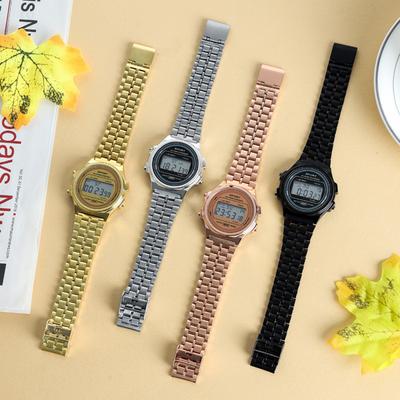 Montre Électronique LED Décontractée pour Femme Acier Inoxydable Rétro Numérique Montre-Bracelet Étanche Classique Militaire Sportive pour homme