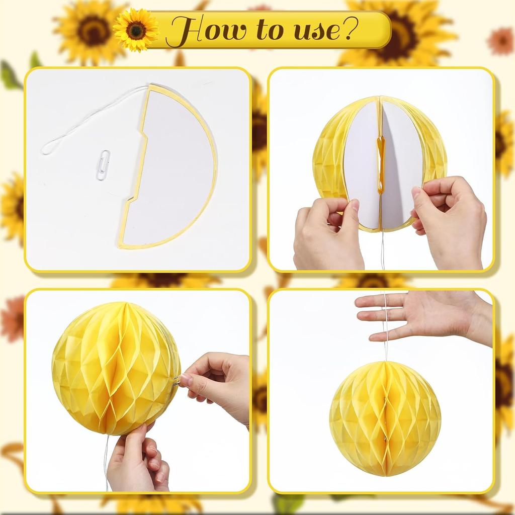 Sunflower Birthday Party Decorations Green Yellow Sunflower Banner with Honeycomb Balls Hanging Swilrs and Circle Dot Garland for Boy Girl Sunflower