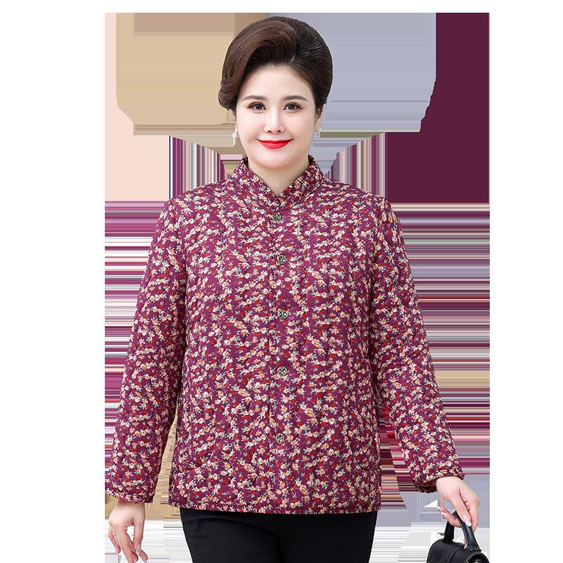 Extra Warm Plus Size Mom's Fleece-Lined Cotton Jacket for Middle-Aged and Elderly Women
