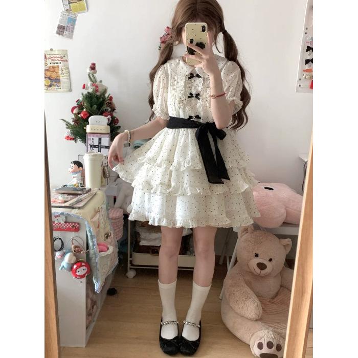 Summer French Polka Dot Dress Women's 2026 New Small Doll Collar Waist Thin a Word Fluffy Skirt