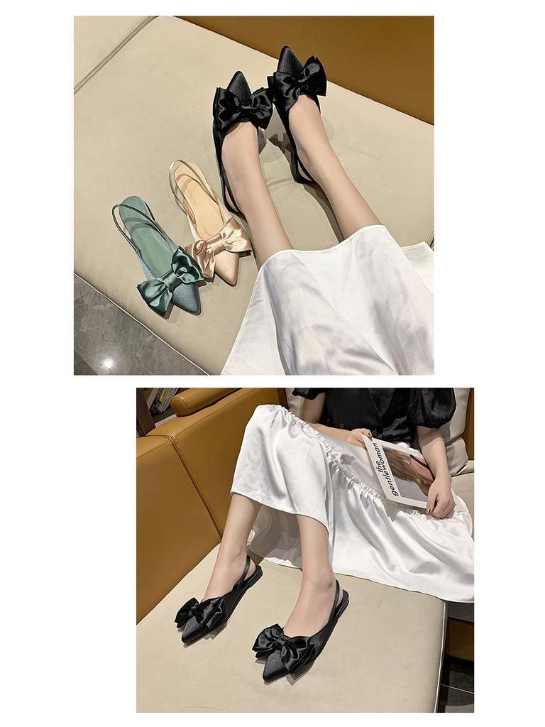 Sandalias de Punta Fina con Lazo de Seda para Mujer Europea 2022 - Verano Doble Uso Tacón Cuadrado