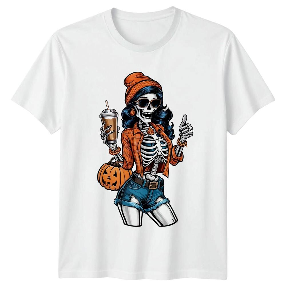 Fall Vibe Skeleton Girl Unisexs TShirt Fall Coffee Halloween Gift For Her S