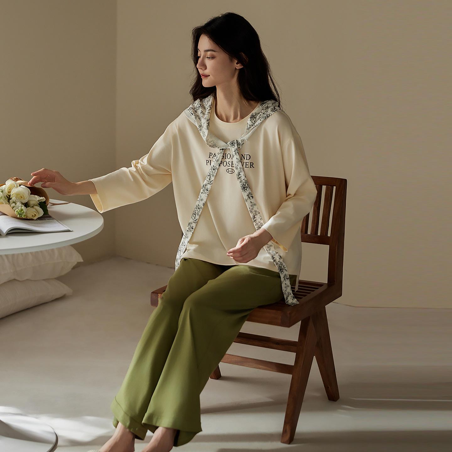 

2025 Women s High-End Pure Cotton Long Sleeve Pajama Set for Spring & Autumn XXL