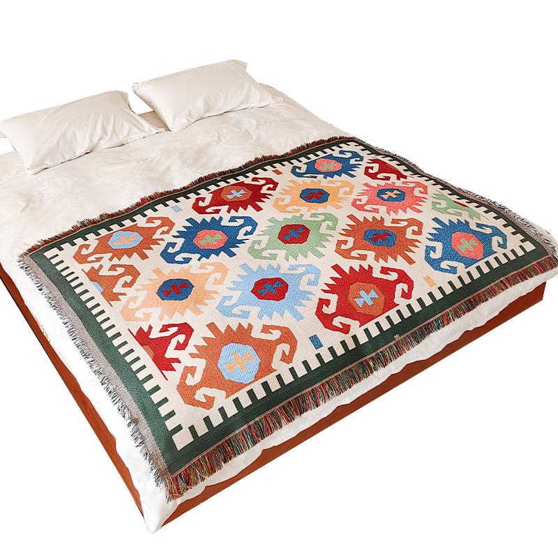 Bohemian Cotton Jacquard Throw Blanket and Bed Runner for Home or Hotel.