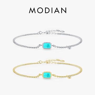 Modian 925 Sterling Silver Elegant Rectangle Tourmaline Bracelet Fashion Link Chain For Women Wedding Jewelry Gifts