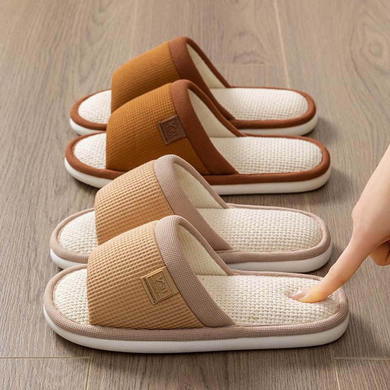 Linen slippers spring and autumn couple four seasons indoor household cotton and linen home non-slip summer
