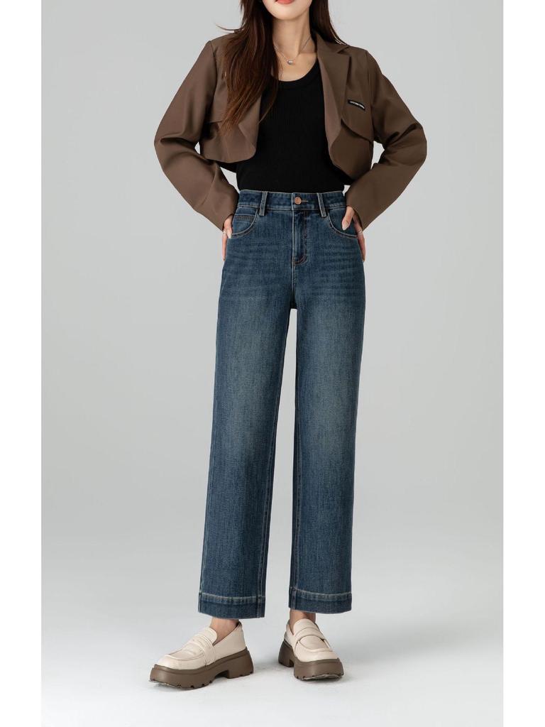 360 High Waist Cropped Straight Leg Cane Denim Jeans For Women - Versatile Casual Style