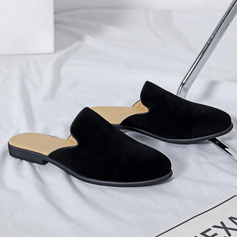 

Summer Men Slippers PU Flat Heel One Step Casual Business High Quality Half Slippers British Style Size 38-47 Men Half Slippers 47