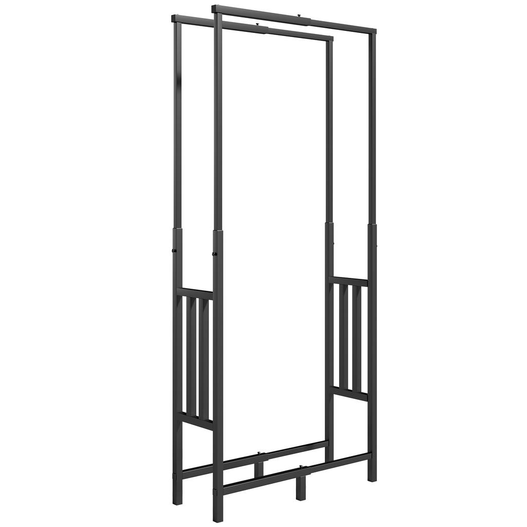 Steel Log Rack, Adjustable Width and Height, Firewood Shelf, Load 100 kg, 75.5 x 25 x 170 cm, Black