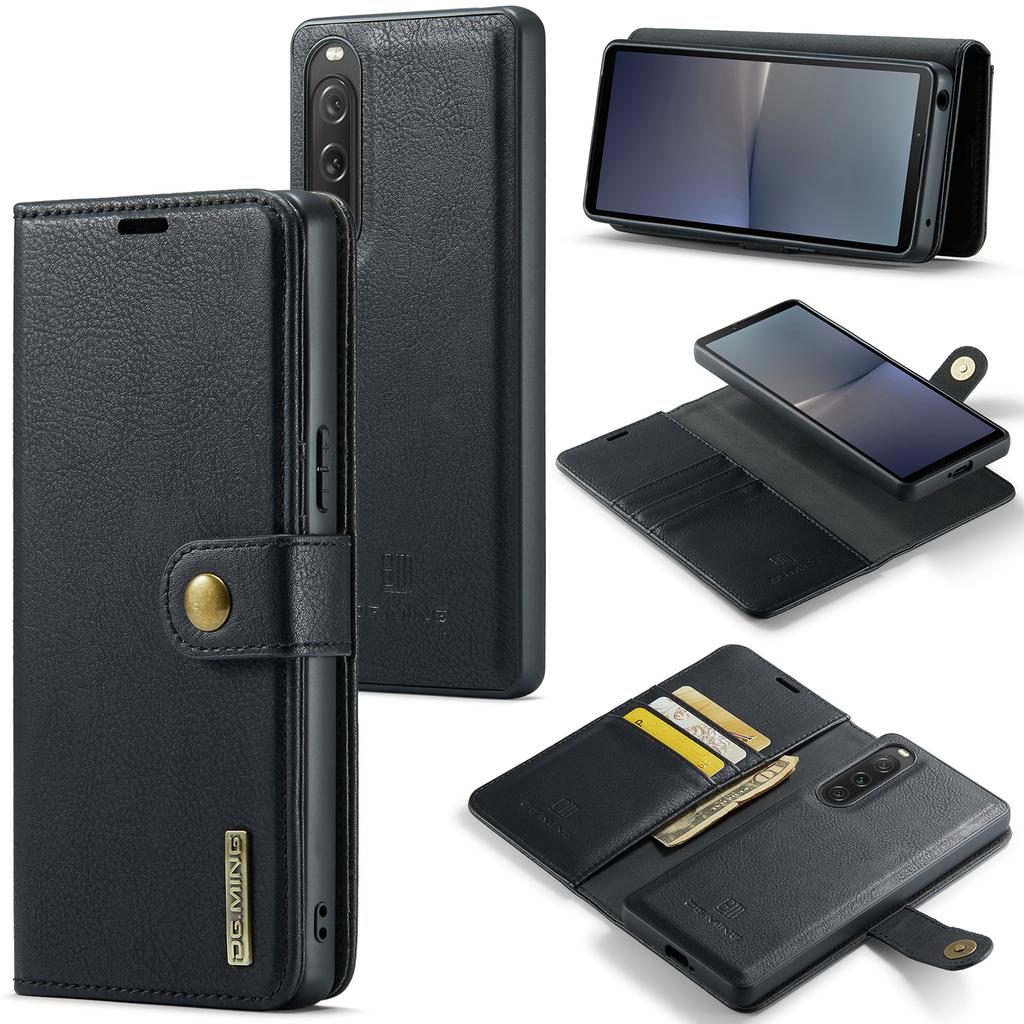 DG.MING Detachable Magnetic Phone Case for Sony Xperia 10 V Shockproof Split Leather Wallet Phone Cover