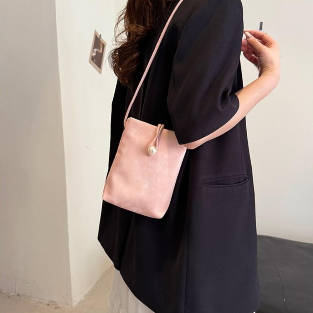 Pu Leather Small Square Bag Pearl Crossbody Bag Simple Shoulder Bag Girls