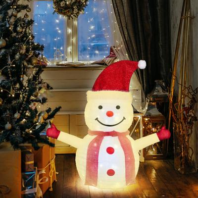 Yousheng Christmas Lighted Snowman Decoration Collapsible White Snowman with Built-in LED Lights Battery Operated Light-Up Christmas Decoration