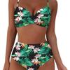 Bikini-Badeanzug mit hoher Taille für Damen, Bademode, gepolstert, Push-Up, gerüschter Badeanzug, Bikini-Set für Damen