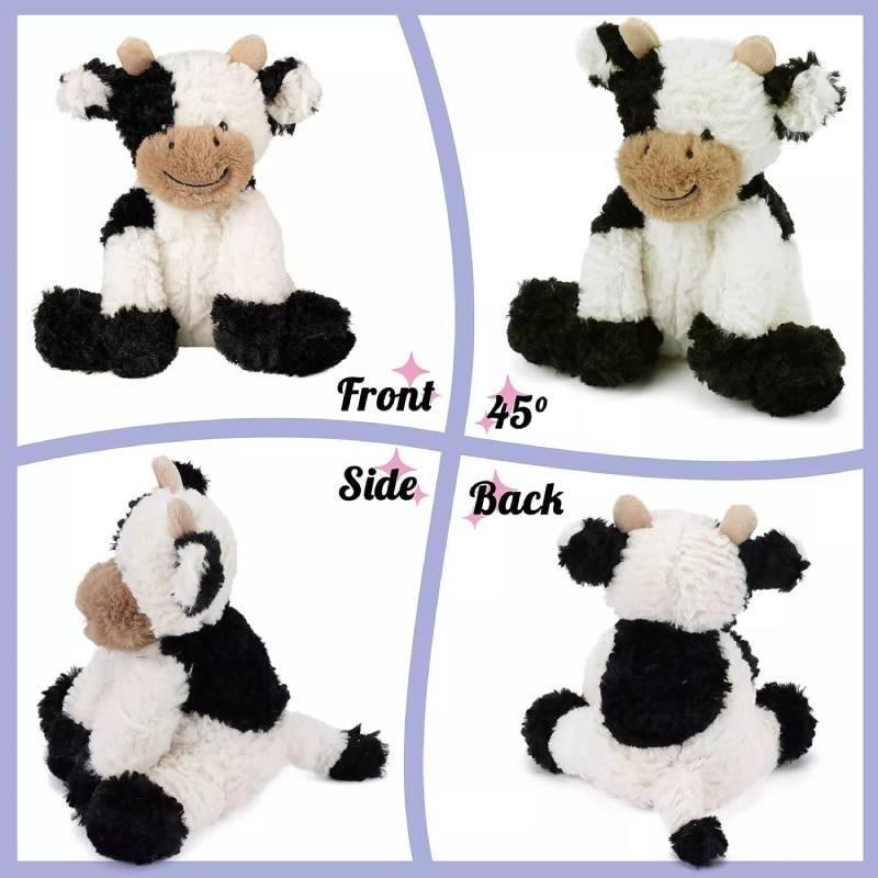 Adorable Smiling Black And White Cow Plush Toy Soft Stuffed Animal Doll Gift