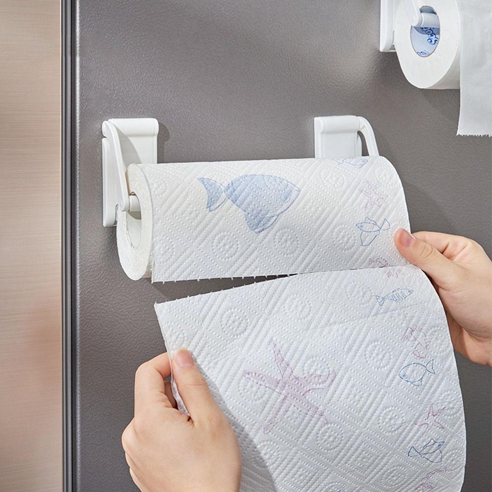 

2Pcs Plastic Magnetic Tissue Holder White Cling Film Wall Shelf Paper Towel Storage Rack Garage