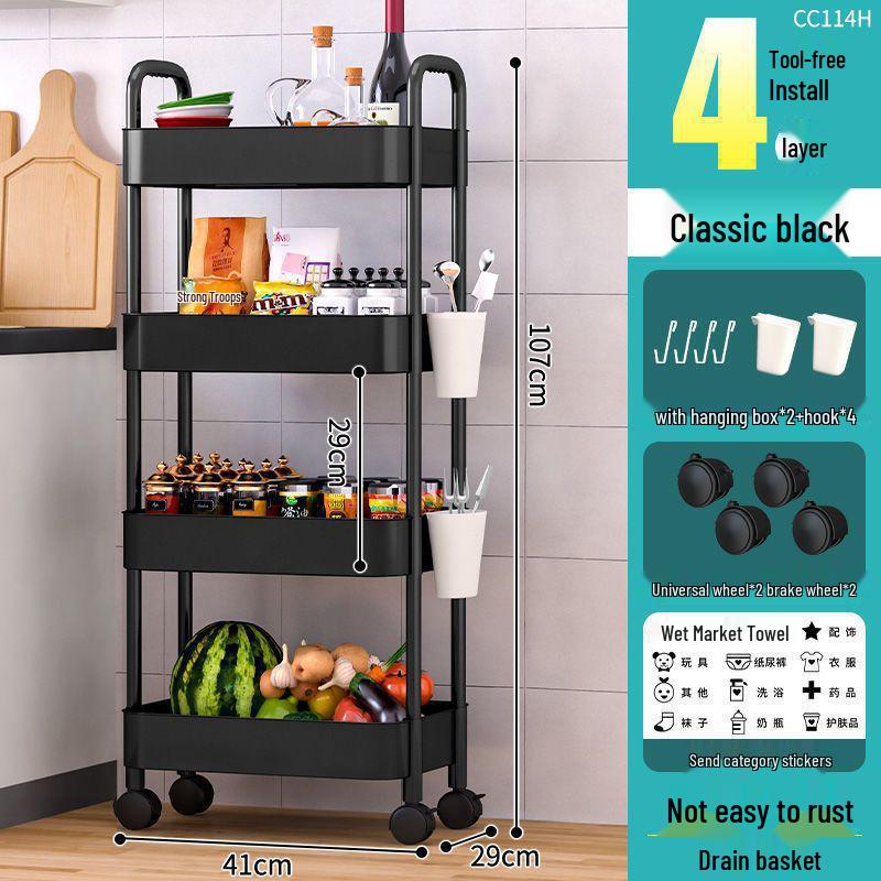 Multi-Layer Movable Kitchen Rack: Floor-Standing Storage Cart for Fruits & Vegetables