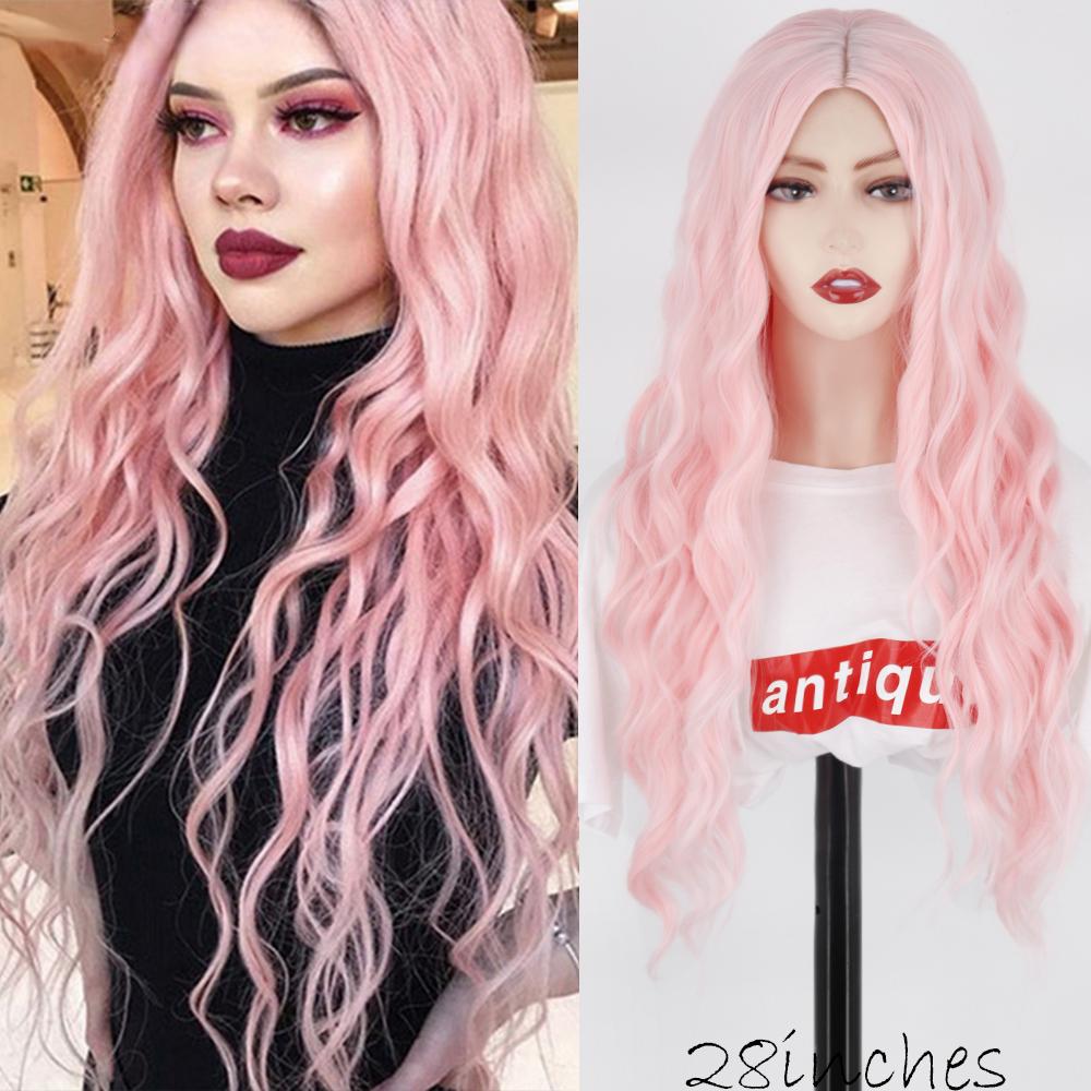 MISS WIG Blonde Brown Long Water Wave Synthetic Fiber Wig Without Bangs Ombre Color Natural Long Wavy Wig for Women