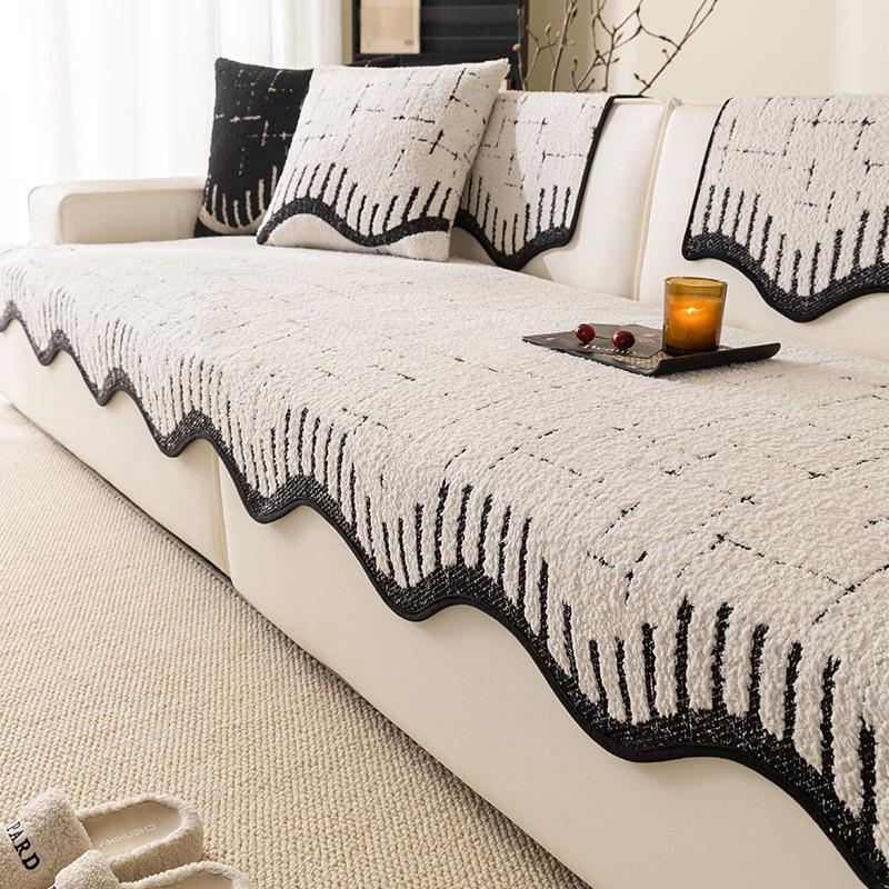 Premium Leather Sofa Cushion Autumn And Winter  New Plush One-Piece Straight Non-Slip Seat Cushion Sofa Cover