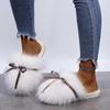Sweet Bowknot Mix Color Faux Fur Slides Women 2025 Autumn Warm Short Plush Outdoor Slippers Soft Sole Cotton Mules Slippers