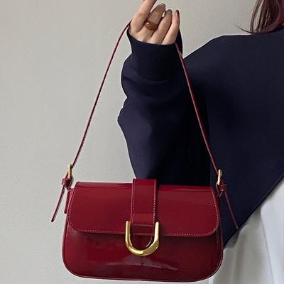 Handbag Woman Vintage Burgundy Horseshoe Buckle Fashion Tote Armpit Single Shoulder Crossbody Bag
