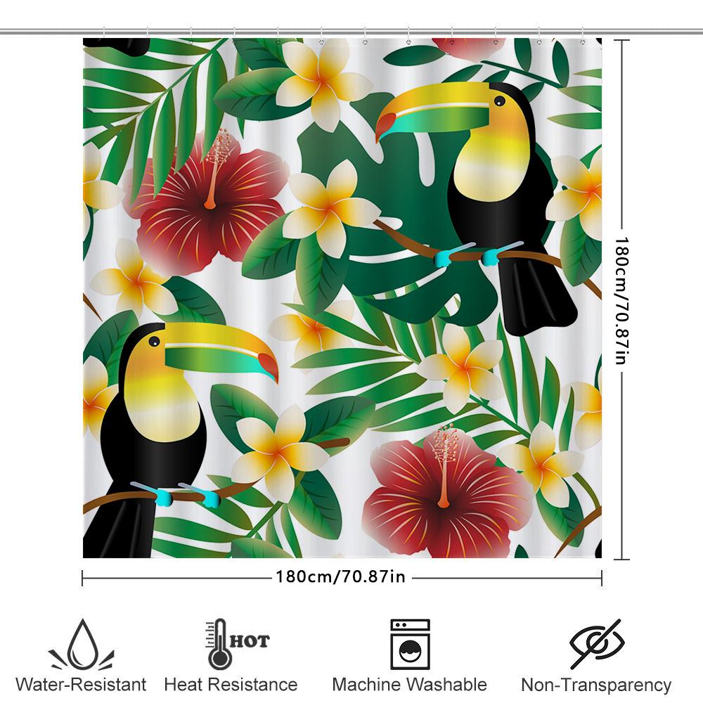Tropical Birds Greenery Flower Printed Shower Curtain For Bathroom Decor White Size: 72X84 Inches