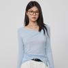 Korean Style Autumn Pleated Slanted Neck Long Sleeve Slimming Women's Top