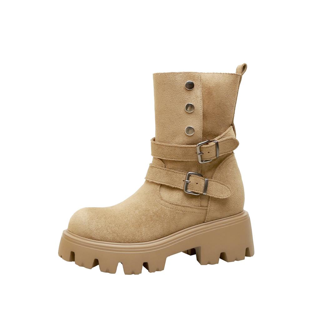 Leather Thick-soled Western Cowboy Boots Women's New Autumn and Winter Folded Two Wear Medium Boots Retro Martin Boots Short Boots