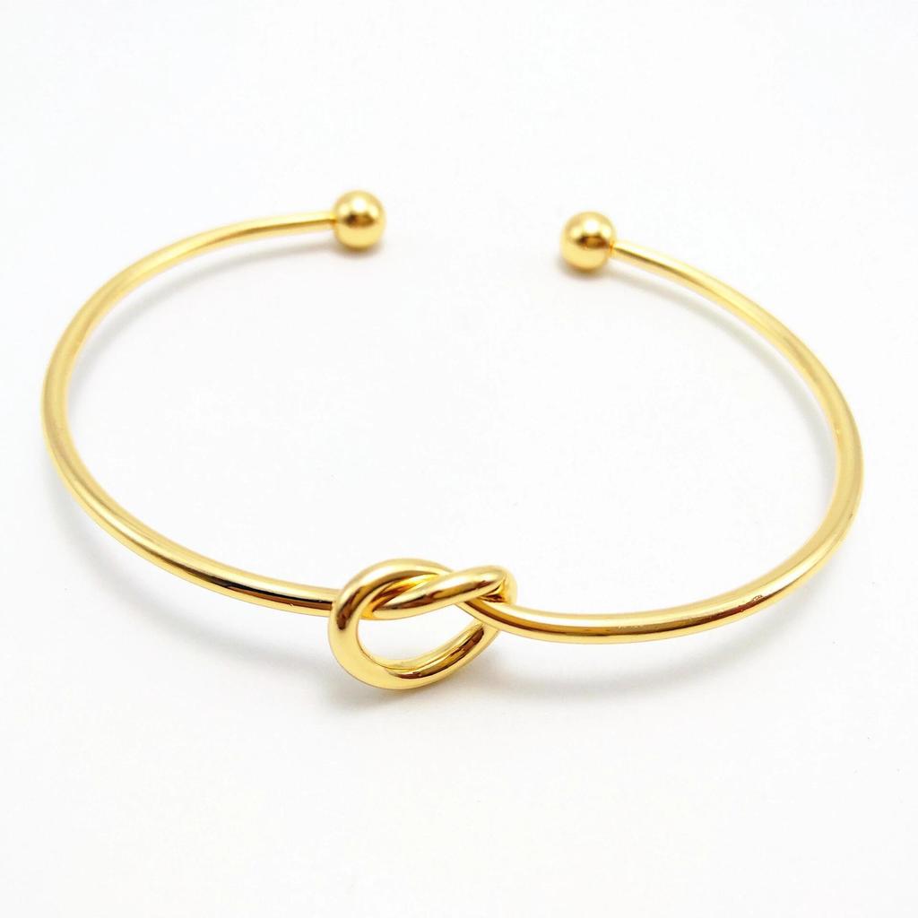 Rose Gold Heart Knot Open Bangle - Versatile Metal Bracelet for Women