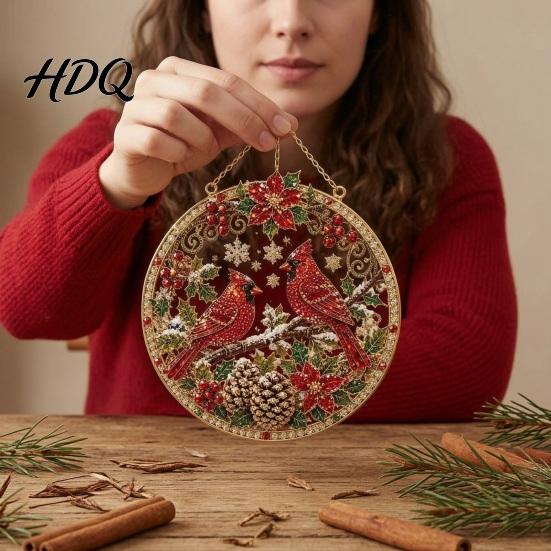 Holiday Party Hanging Ornaments Christmas Rhinestone Painting Suncatcher Kit Round DIY Decor Garden Window Fireplace for Tree Home Craft Pendant
