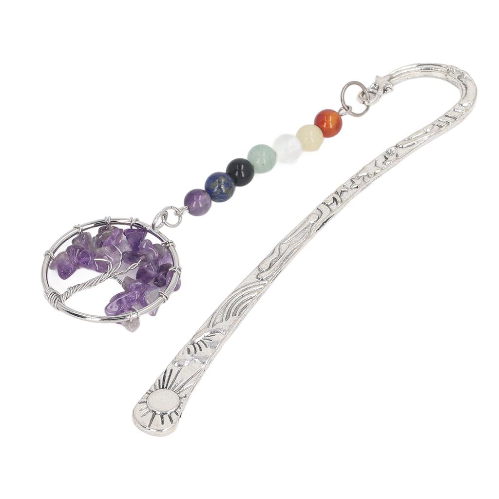 Chakra Crystal Bookmark Innovative Exquisite Decorative Vintage Metal Bookmark for Student Office Birthday Present Amethyst